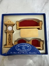 Vintage De-Luxe Wood Miniature Doll House Furniture PMS 5pc Set 1996 Rare