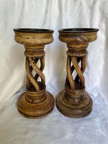 Pair hand carved wooden open