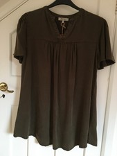 Mantaray short sleeve tencel khaki notch neck tunic size 12 bnwt