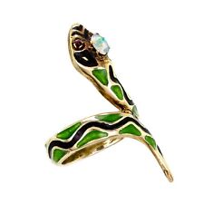Vintage Enamel Opal Yellow Gold Snake Ring