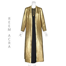 REEM ACRA All-in-One Gold Lamè Evening Coat & Black Dress w/Beaded Neck SZ L