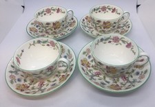 Set of four Minton Haddon Hall Green Trim Tea Cups and Saucers