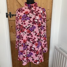St Michael Vintage 60s 70s Mini Dress Floral High Neck Mod Gogo UK 8-10