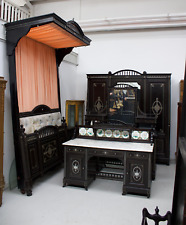 Antique French Ebonized Inlaid Bedroom Suite – Wardrobe & Dressing Table c.19thC