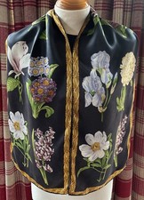 Vintage Silk Scarf Botanical Flowers 130cm x 28cm