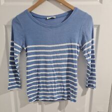 Whistles Top UK 8 Blue White Striped 3/4 Sleeve T Shirt Jersey