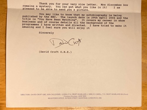 Hand signed david croft - hand,