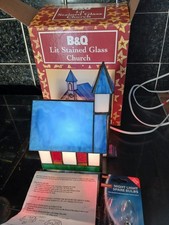 Ex Condition Boxed Vintage Stained Glass Lighted Church ~ Christmas Church 