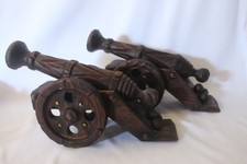 A pair of vintage handmade carved Old Field Artillery Wooden Cannon 12 x 7"