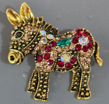 Stunning Donkey Brooch With Multicoloured Rhinestones - NEW