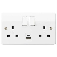 MK Logic Plus 13A 2-Gang Socket + 3A 15.5W 2-Outlet Type A & C USB Charger 