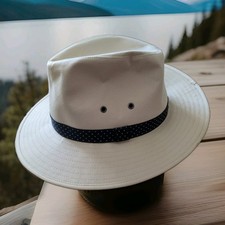 M&S Mens Large  Panama Hat Cream Navy Band Preowned