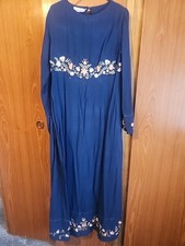 Blue Maxi Dress Abaya Women Arab Pakistani Islamic Embroidered
