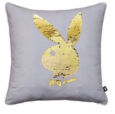 2pc Playboy Live Your Dream Sequin Gold Bunny Sofa Scatter Cushion Cover Silver