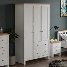 SALE Wooden 3 Door Wardrobe With 2 Drawers Bedroom Storage Hanging Clothes White