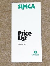 1975 Chrysler SIMCA RANGE PRICE LIST inc 1000 Rallye 1100 1301 1501 Special