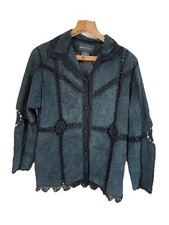 VINTAGE Beth Terrell, Patchwork Suede  Jacket, Black , Size Small