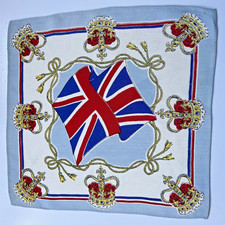 Vintage Union Jack & Crown Handkerchief – Likely 1953 QEII Coronation Souvenir
