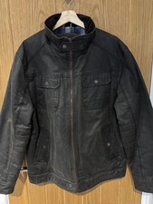 MANTARAY Men’s Dark Brown Cotton Blend Wax-Style Distressed Biker Jacket Size L