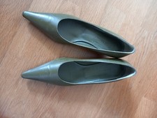 L.K Bennett Khaki Green Leather Kitten Heels Court Shoes UK6 EU 39 New