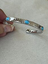 Sterling Silver Sleeping Beauty Turquoise Cuff Bangle Heavy Weight Hallmarked