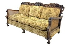 🇫🇷Carved Antique Bergere Cane Sofa-NEWLY FrenchPolished-Feather Cushions🆓Dlvy
