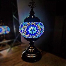Turkish Moroccan Bronze Table Lamp Colorful Mosaic Glass Desk Light + Free Bulb