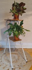 VINTAGE PROJECTOR STAND 2 TIER FOLDING PLANT STAND DISPLAY - WOOD EFFECT / WHITE