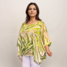 WOMENS BLOUSE LADIES KAFTAN SILKY FEEL BATWING LEAF PRINT LOOSE FITTING TOP