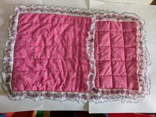 Pink  Doll's Pram/Cot Lace Edged Quilt 52x35 cm, & Pillow 32x22 cm