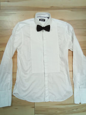Men's Smart DKNY WHITE EVENING SHIRT 15.5" Collar Double Cuff & Satin Bowtie
