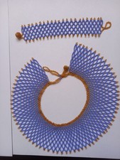 Zulu Necklace & Bracelet Set Glass Beads Handmade in South Africa Blue & Gold
