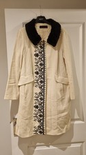Louche Ladies Cream Embroidered Coat Size 10 Faux Fur Collar Vintage/Boho Style