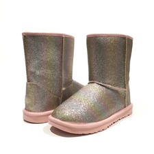 UGG CLASSIC II METALLIC GLITTER BOOTS -ROSE GOLD GLITTER SUEDE -BIG KIDS US 5