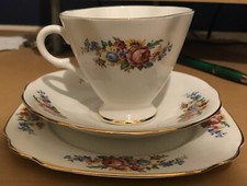 WINDSOR BONE CHINA TRIO CUP SAUCER & TEA PLATE FLORAL SET LOVELY CONDITION GIFT