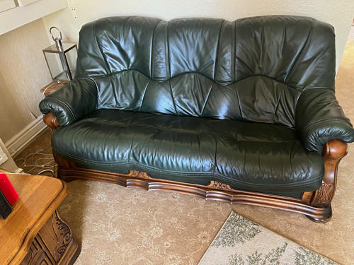 Green leather piece suite - leather, 3