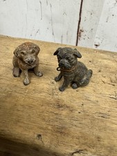 Antique Cold Painted Spelter Small Dog Figures Pug & Puppy Labrador?