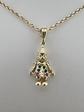 9ct Gold Multi Gem Movable Clown Necklace Pendant Fully Hallmarked & Boxed