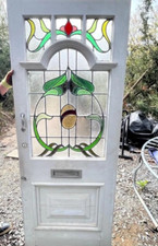 EDWARDIAN ART NOUVEAU LEAD STAINED GLASS PERIOD FRONT DOOR OLD RECLAIMED ANTIQUE