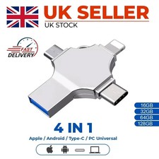 4 in 1 USB Flash Drive 64/128GB Memory Photo Stick for iPhone Samsung Android UK
