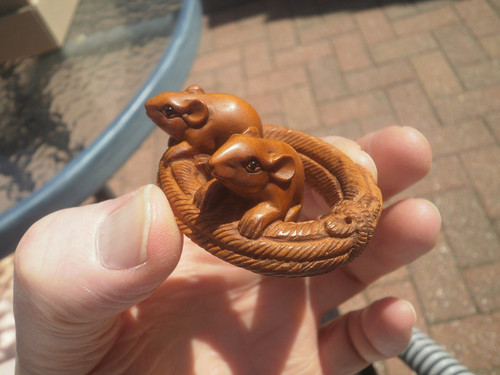 Hand carved wood - wood, mice