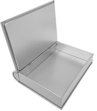 Silver Storage Book Style Tin Box with Hinged Lid - Brand New