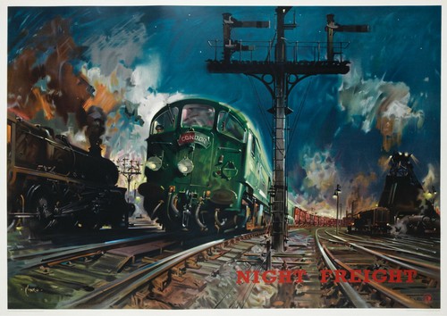 Vintage railway poster night - poster,