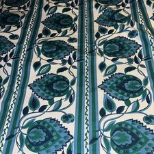 Vintage 60/70s Blue Green Floral Stripe Fabric Cotton