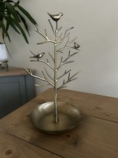 Large Vintage Brass Jewellery Tree Birds Delicate Tray Holder Stand Botanical 