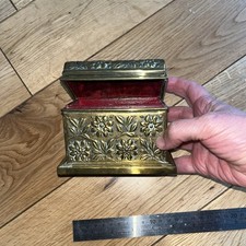 Vintage Brass Ornate Trinket Box Hinged Lid Flowers Desk Tidy Business Card 12cm