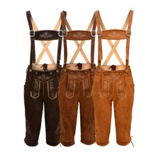 Mens Bavarian LEDERHOSEN Real Suede Leather  with Matching Suspenders Shorts