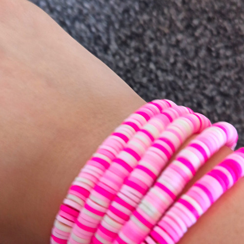 Pink white round plastic - pink, &