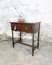 Antique solid oak side table - side,