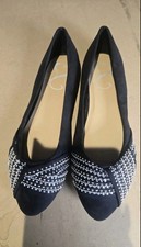 New Evans 8 Eee Gorgeous Black Silver Bead Sequin Ballet Pumps Shoes Extra Wide